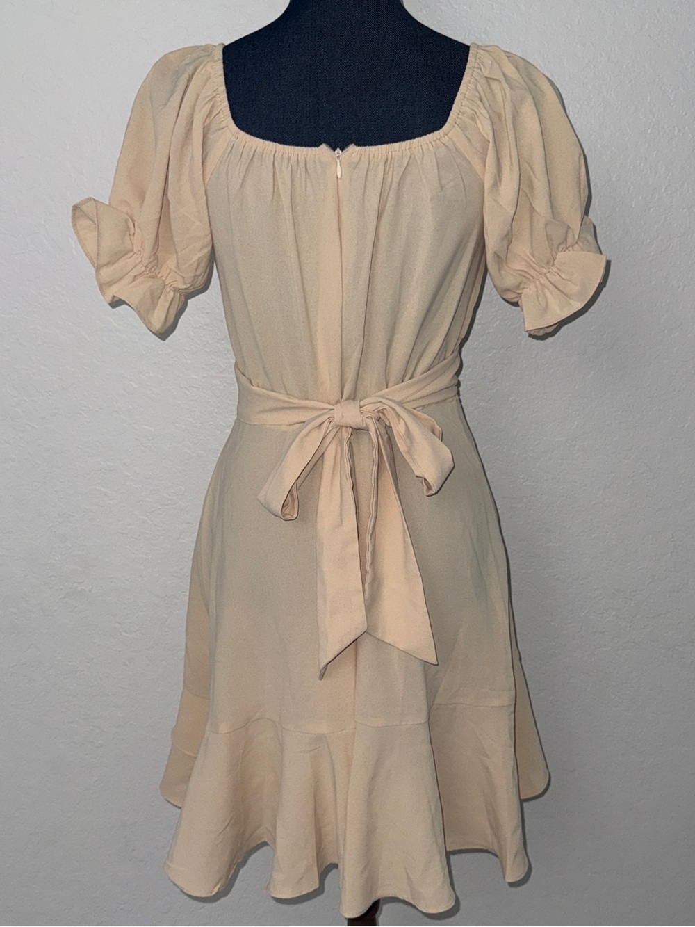 Beige Ruffled Short Dress - Picture 2 of 6